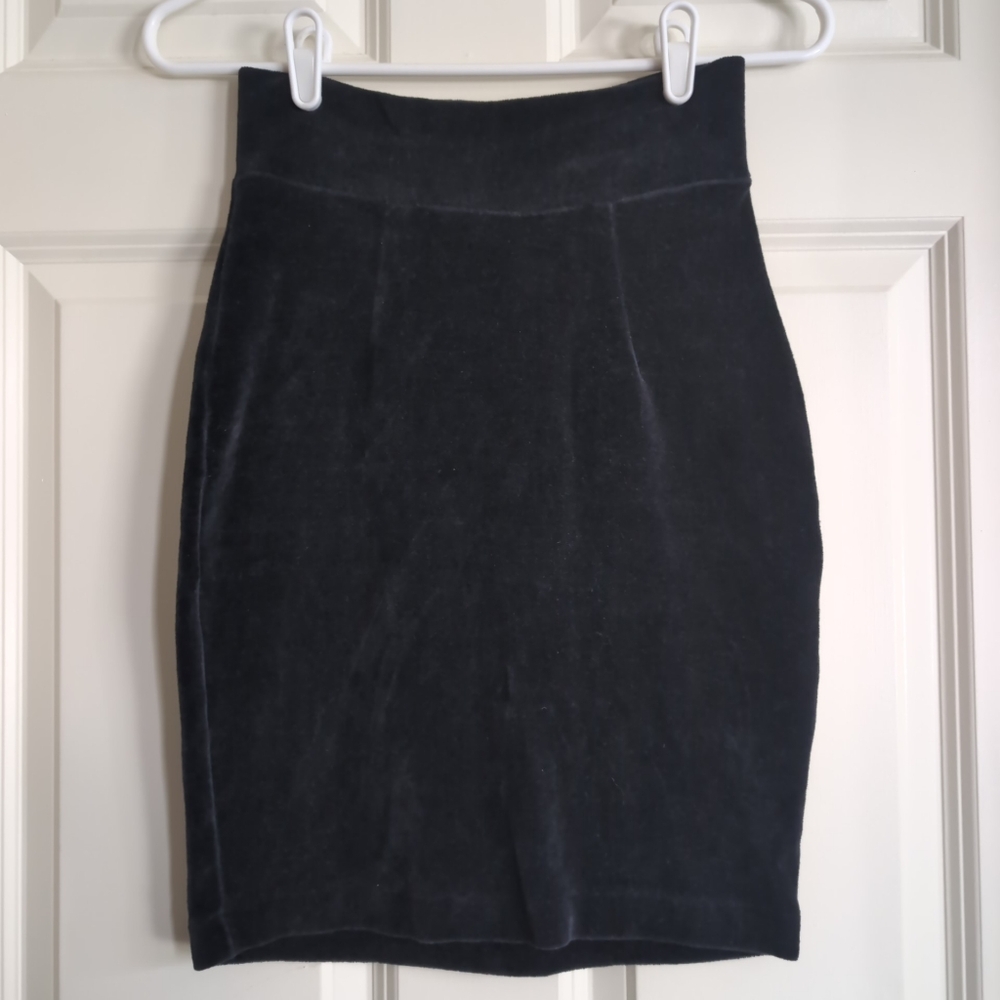 Vintage 90s black cotton velvet bodycon mini skirt